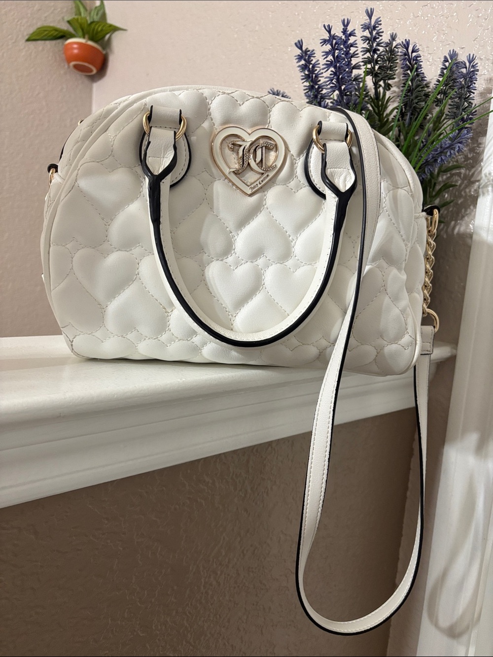 Juicy Couture White Quilted Heart Satchel with Gold Heart Logo